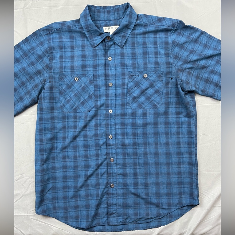 Orvis Classic Collection Blue Plaid Button-Front Shirt Size Large